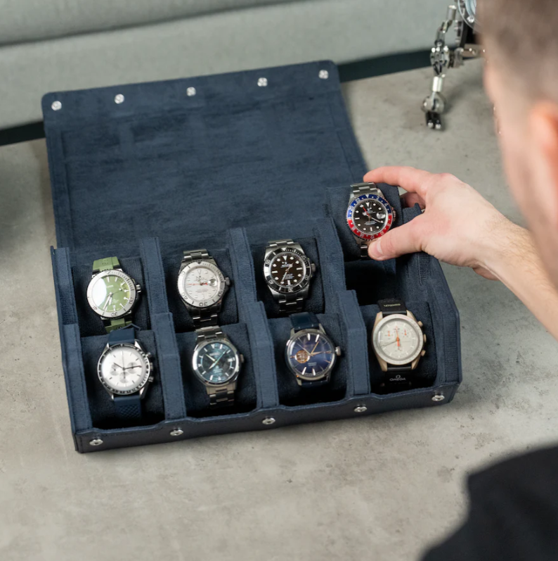 Hexagon navy-blauwe horlogebox