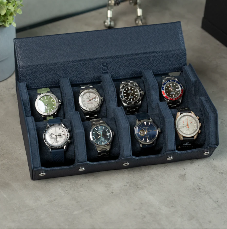 Hexagon navy-blauwe horlogebox