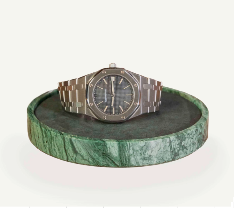 Horloge mat - Groene marmer groen leder