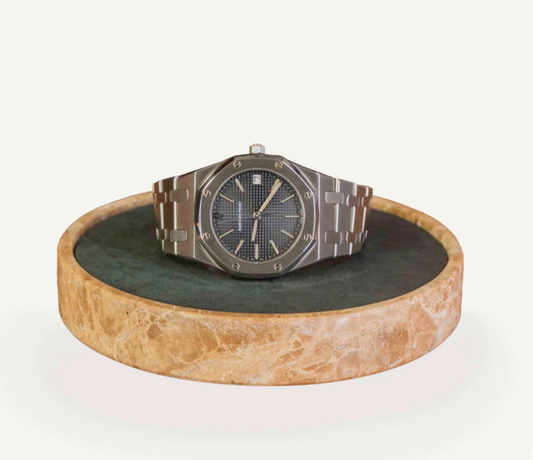 Horloge mat - Bruine marmer groen leder