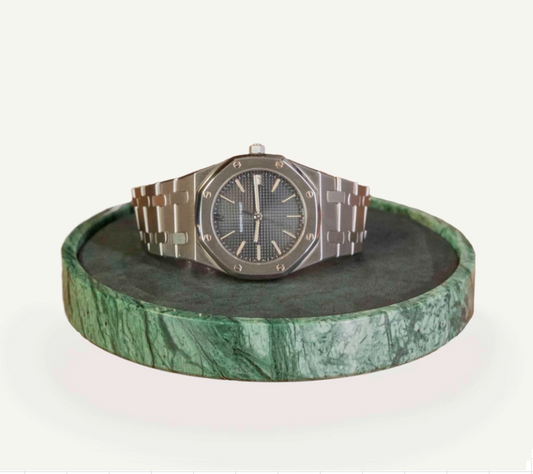 Horloge mat - Groene marmer groen leder