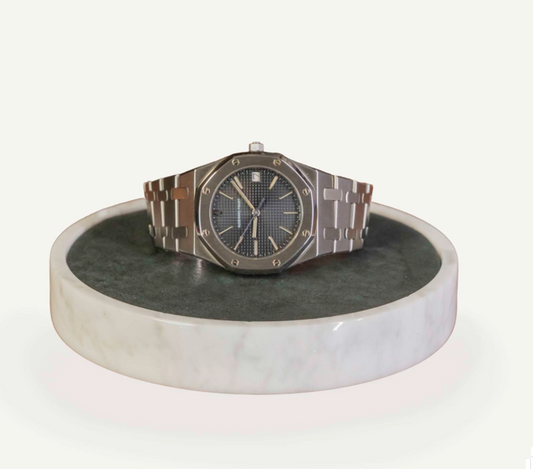 Horloge mat - Witte marmer groen leder